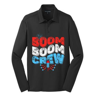 Cute Boom Boom Crew 4th of July Fireworks Family Matching Silk Touch Performance Long Sleeve Polo