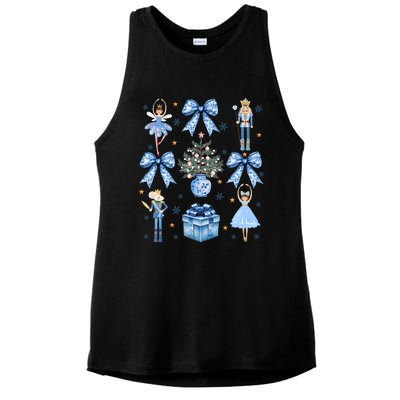 Coquette Blue Bow Nutcracker Xmas Merry Christmas Pajamas Ladies PosiCharge Tri-Blend Wicking Tank