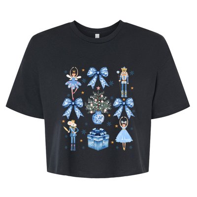 Coquette Blue Bow Nutcracker Xmas Merry Christmas Pajamas Bella+Canvas Jersey Crop Tee