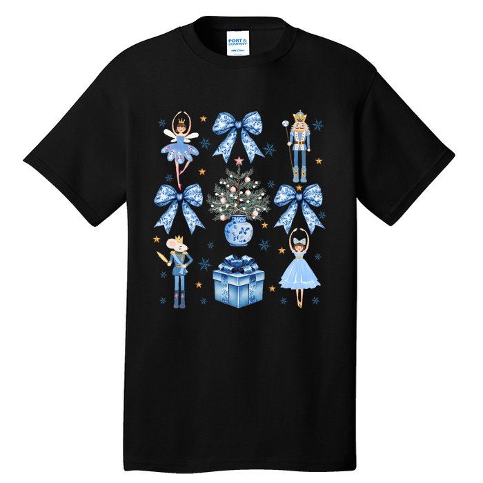 Coquette Blue Bow Nutcracker Xmas Merry Christmas Pajamas Tall T-Shirt