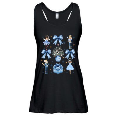 Coquette Blue Bow Nutcracker Xmas Merry Christmas Pajamas Ladies Essential Flowy Tank