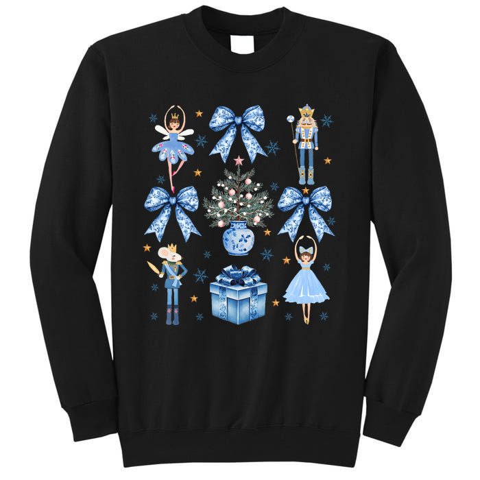 Coquette Blue Bow Nutcracker Xmas Merry Christmas Pajamas Tall Sweatshirt