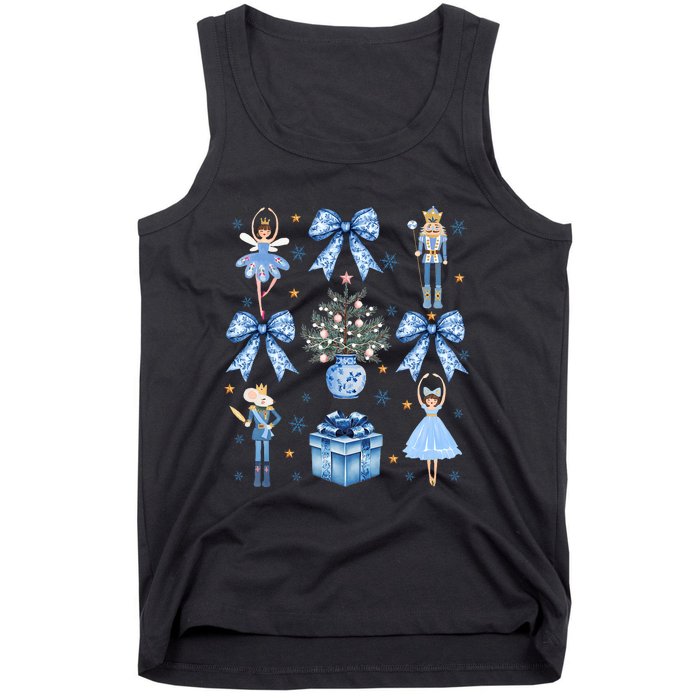 Coquette Blue Bow Nutcracker Xmas Merry Christmas Pajamas Tank Top