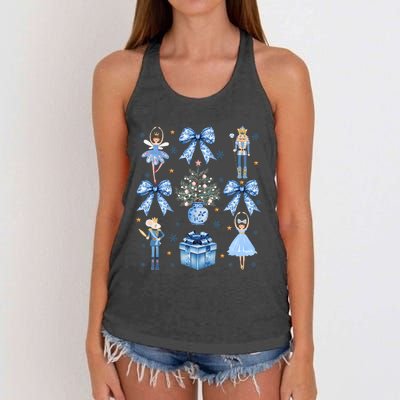 Coquette Blue Bow Nutcracker Xmas Merry Christmas Pajamas Women's Knotted Racerback Tank