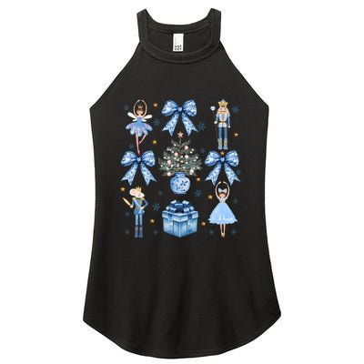 Coquette Blue Bow Nutcracker Xmas Merry Christmas Pajamas Women's Perfect Tri Rocker Tank