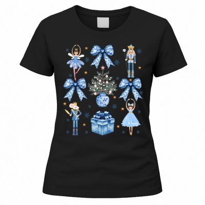 Coquette Blue Bow Nutcracker Xmas Merry Christmas Pajamas Women's T-Shirt