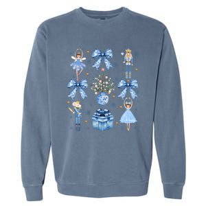 Coquette Blue Bow Nutcracker Xmas Merry Christmas Pajamas Garment-Dyed Sweatshirt