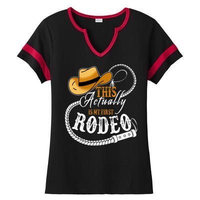 Cowboy Barn Bull Rider Rodeo First Rodeo Ladies Halftime Notch Neck Tee