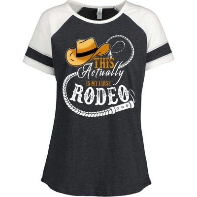 Cowboy Barn Bull Rider Rodeo First Rodeo Enza Ladies Jersey Colorblock Tee