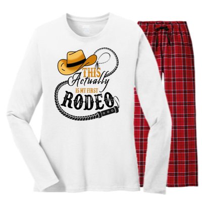 Cowboy Barn Bull Rider Rodeo First Rodeo Women's Long Sleeve Flannel Pajama Set 