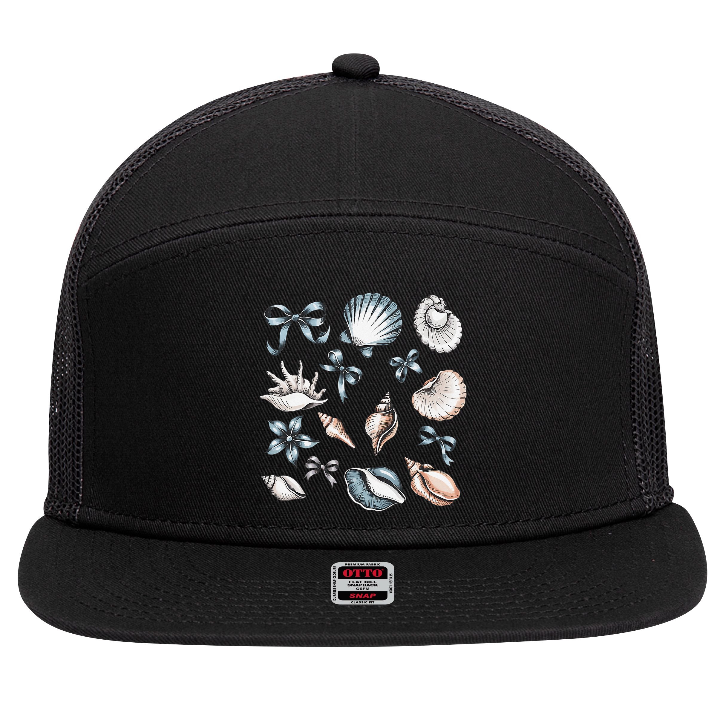 Coquette Blue Bow Ocean Beach Retro Summer Women 7 Panel Mesh Trucker Snapback Hat