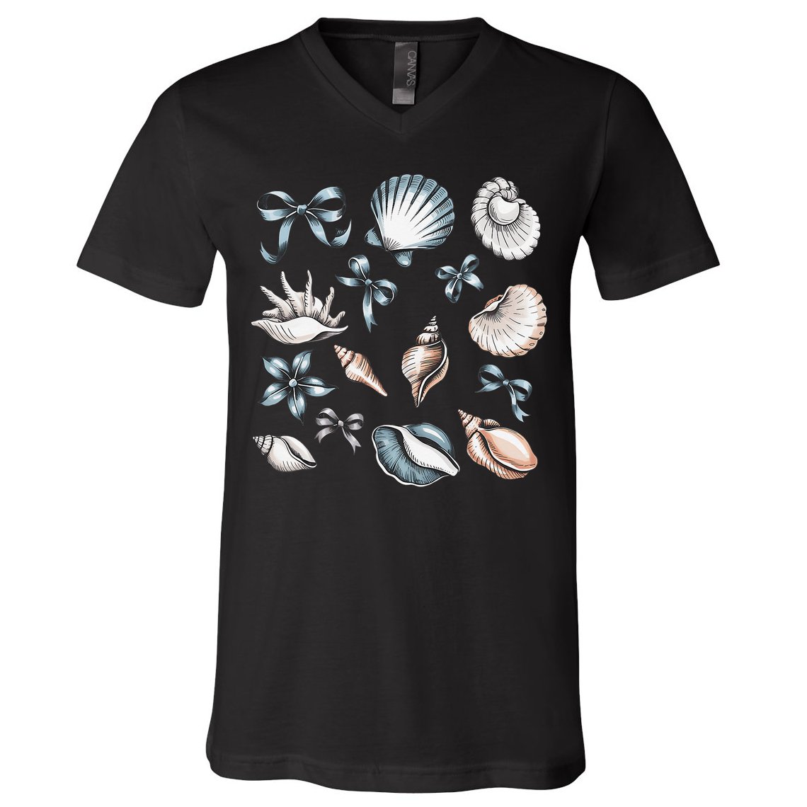 Coquette Blue Bow Ocean Beach Retro Summer Women V-Neck T-Shirt