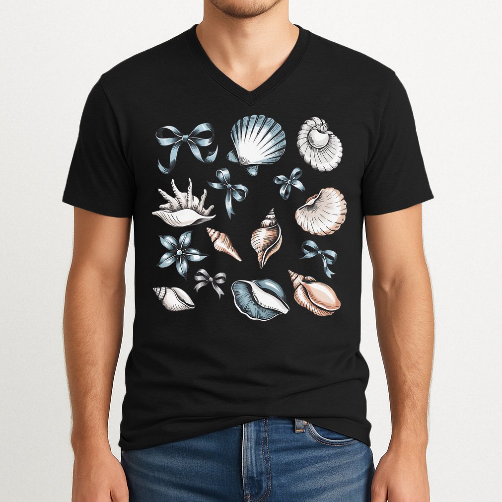 Coquette Blue Bow Ocean Beach Retro Summer Women V-Neck T-Shirt