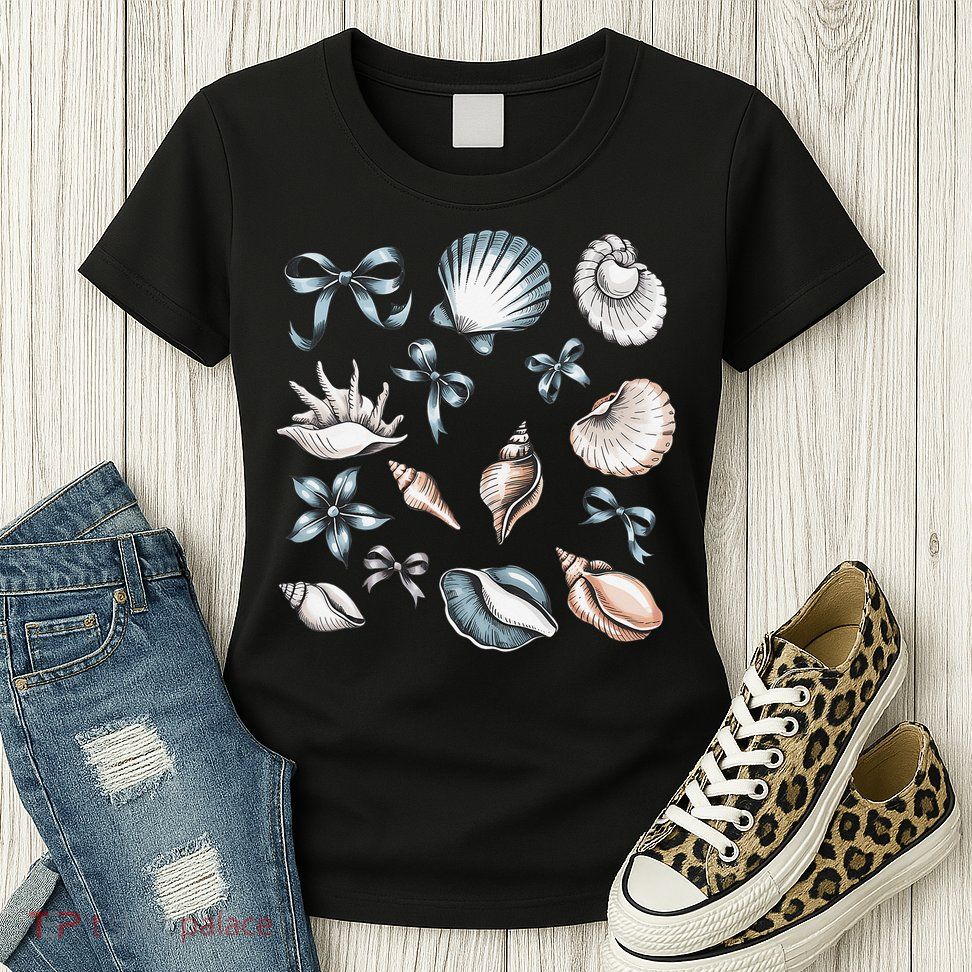 Coquette Blue Bow Ocean Beach Retro Summer Women Womens T-Shirt