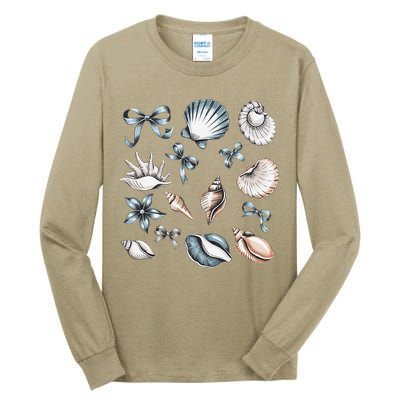 Coquette Blue Bow Ocean Beach Retro Summer Women Tall Long Sleeve T-Shirt