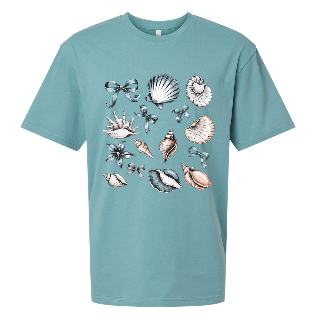 Coquette Blue Bow Ocean Beach Retro Summer Women Sueded Cloud Jersey T-Shirt