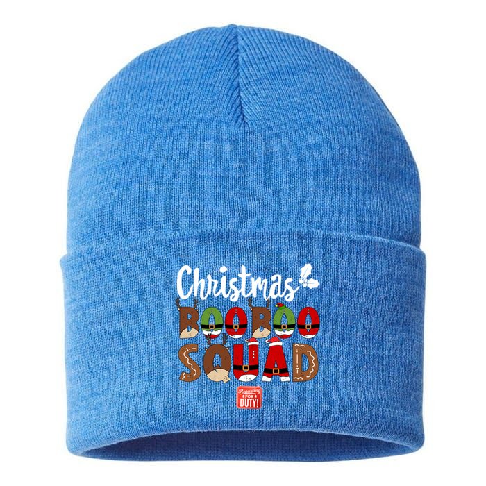 Christmas Boo Boo Squad Er Nurse Team Pediatric Nicu Icu Cool Gift Sustainable Knit Beanie