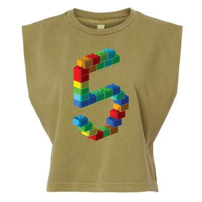Cute Block Building 5th Birthday Gift 5 Years Old Boy Girl Garment-Dyed Women's Muscle Tee