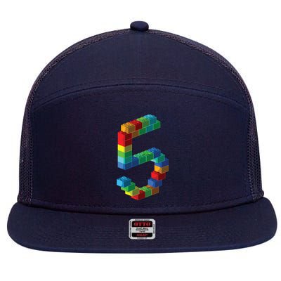 Cute Block Building 5th Birthday Gift 5 Years Old Boy Girl 7 Panel Mesh Trucker Snapback Hat