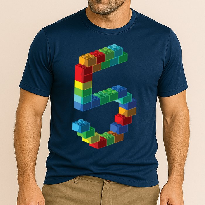 Cute Block Building 5th Birthday Gift 5 Years Old Boy Girl Cooling Performance Crew T-Shirt