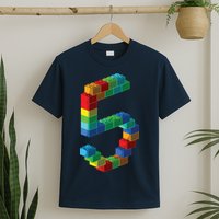 Cute Block Building 5th Birthday Gift 5 Years Old Boy Girl T-Shirt