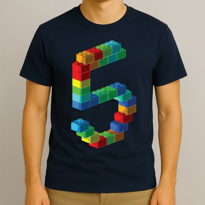 Cute Block Building 5th Birthday Gift 5 Years Old Boy Girl T-Shirt