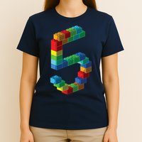Cute Block Building 5th Birthday Gift 5 Years Old Boy Girl T-Shirt