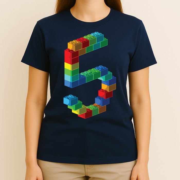 Cute Block Building 5th Birthday Gift 5 Years Old Boy Girl T-Shirt