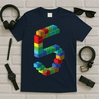 Cute Block Building 5th Birthday Gift 5 Years Old Boy Girl T-Shirt