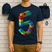 Cute Block Building 5th Birthday Gift 5 Years Old Boy Girl T-Shirt