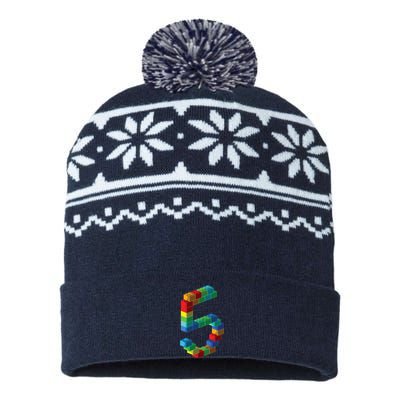 Cute Block Building 5th Birthday Gift 5 Years Old Boy Girl USA-Made Snowflake Beanie