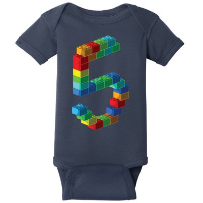 Cute Block Building 5th Birthday Gift 5 Years Old Boy Girl Baby Bodysuit