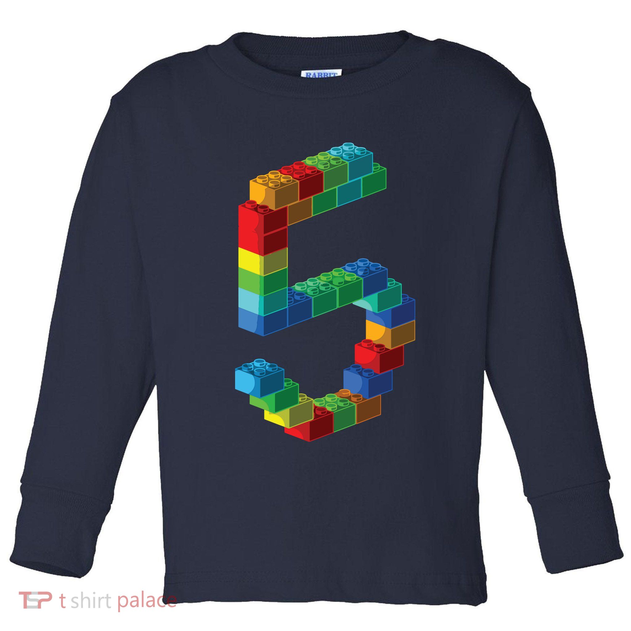 Cute Block Building 5th Birthday Gift 5 Years Old Boy Girl Toddler Long Sleeve Shirt