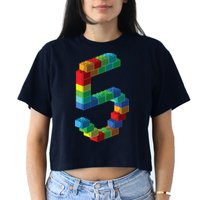 Cute Block Building 5th Birthday Gift 5 Years Old Boy Girl Women's Crop Top Tee