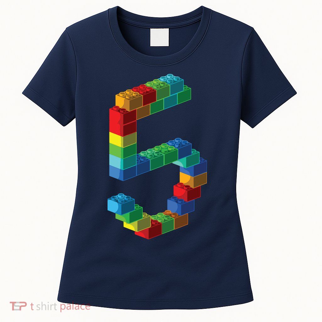 Cute Block Building 5th Birthday Gift 5 Years Old Boy Girl Womens T-Shirt
