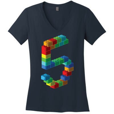 Cute Block Building 5th Birthday Gift 5 Years Old Boy Girl Women's V-Neck T-Shirt