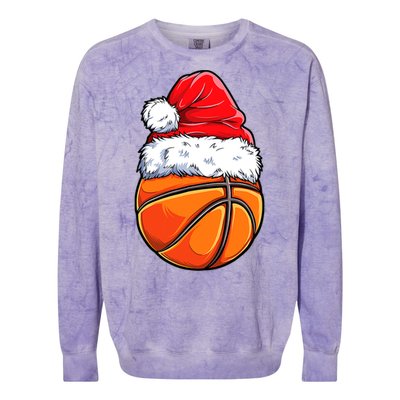 Christmas Basketball Ball Santa Hat Funny Sport Xmas Colorblast Crewneck Sweatshirt