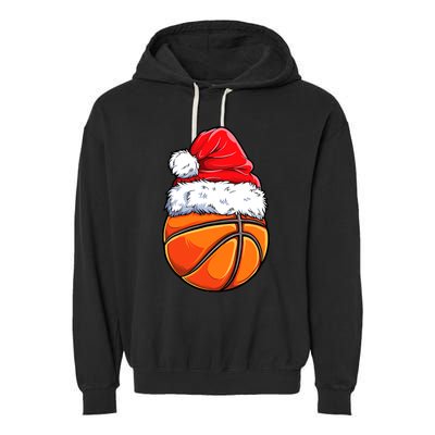 Christmas Basketball Ball Santa Hat Funny Sport Xmas Garment-Dyed Fleece Hoodie