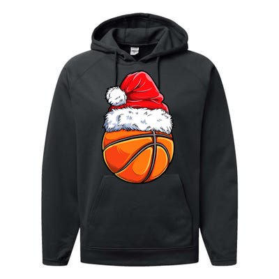 Christmas Basketball Ball Santa Hat Funny Sport Xmas Performance Fleece Hoodie