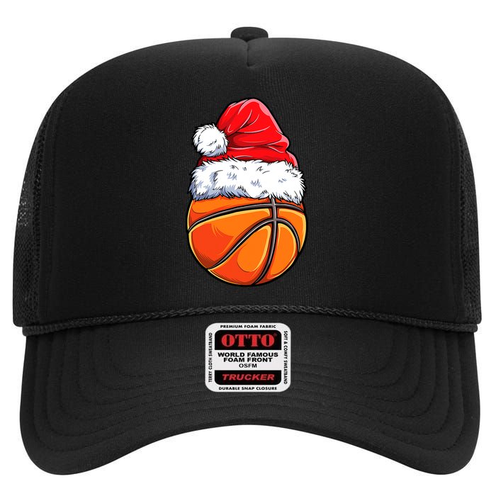 Christmas Basketball Ball Santa Hat Funny Sport Xmas High Crown Mesh Back Trucker Hat