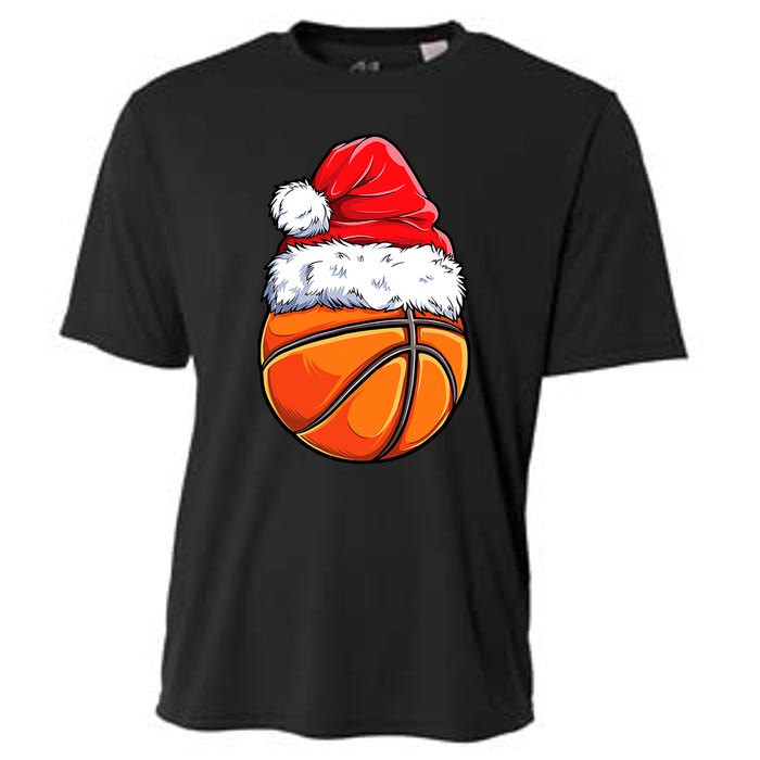 Christmas Basketball Ball Santa Hat Funny Sport Xmas Cooling Performance Crew T-Shirt