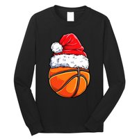 Christmas Basketball Ball Santa Hat Funny Sport Xmas Long Sleeve Shirt