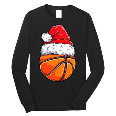 Christmas Basketball Ball Santa Hat Funny Sport Xmas Long Sleeve Shirt