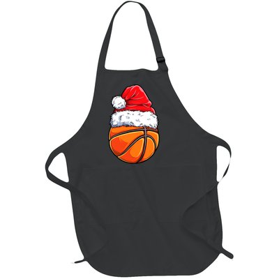 Christmas Basketball Ball Santa Hat Funny Sport Xmas Full-Length Apron With Pockets