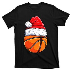 Christmas Basketball Ball Santa Hat Funny Sport Xmas T-Shirt