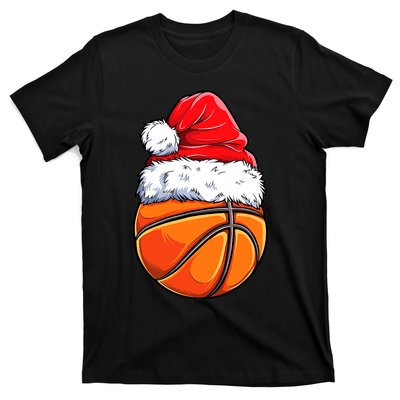 Christmas Basketball Ball Santa Hat Funny Sport Xmas T-Shirt