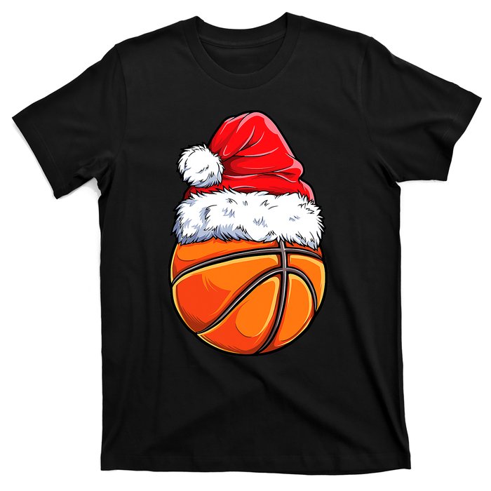 Christmas Basketball Ball Santa Hat Funny Sport Xmas T-Shirt