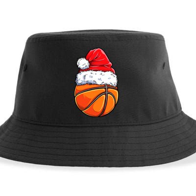 Christmas Basketball Ball Santa Hat Funny Sport Xmas Sustainable Bucket Hat