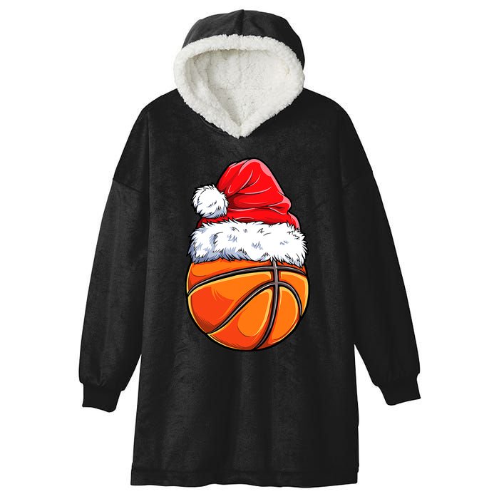 Christmas Basketball Ball Santa Hat Funny Sport Xmas Hooded Wearable Blanket