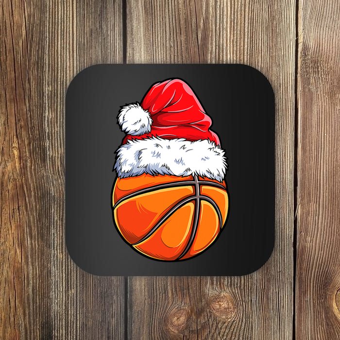 Christmas Basketball Ball Santa Hat Funny Sport Xmas Coaster